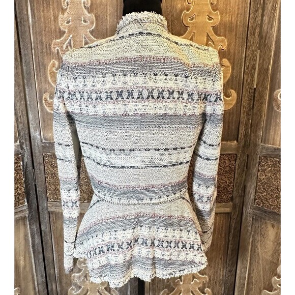 REBECCA TAYLOR Tweed Pattern Evening Jacket Navy Chain NICE Size 4 - Picture 2 of 13